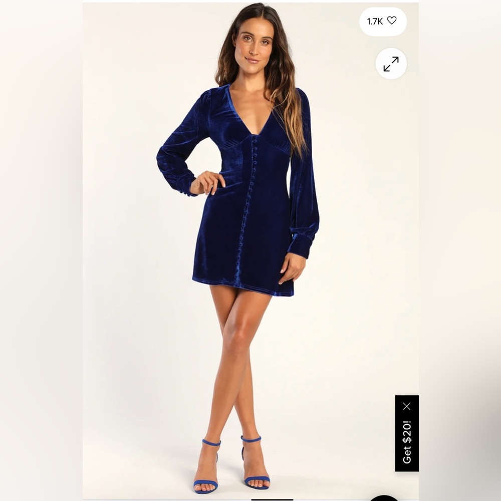 Elegant Blue Velvet Dress - Picture 3 of 4